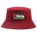 Chapeau bob en coton rouge foncé avec impression Free Palestine aux couleurs du drapeau - Taille unique adulte (58 cm non réglable) / Bordeaux