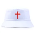 Cappello da pescatore in cotone bianco con croce rossa e tesa con cuciture rinforzate - Taglia unica / Bianco