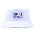 White cotton bucket hat featuring blue French slogan print and flag stripe detail - One Size / White
