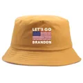 Yellow bucket hat featuring Let's Go Brandon text and American flag print - Adult One Size (58cm) / Ginger Yellow