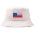 Sombrero de pescador crema con bandera de EE. UU. y ala cosida para actividades al aire libre - Talla Única (58cm) / Beige