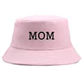 Chapeau bob en toile de coton rose avec broderie MOM noire pour femmes et couples - Taille Unique Adulte (58cm) / Imprimé MOM / Rose