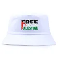 Weißer Fischerhut aus Baumwolle mit buntem Free Palestine Flaggen-Druck für draußen - Einheitsgröße / Weiß