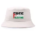 Weißer Anglerhut aus Segeltuch mit Free Palestine Slogan in Flaggenfarben - Einheitsgröße / Beige