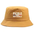 Reversible cotton bucket hat in mustard yellow with French flag print and embroidery - One Size / Turmeric