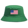 Sombrero de pescador verde de algodón con bandera americana impresa y diseño de copa plana - Talla Única (58cm) / Verde