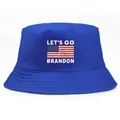 Navy blue cotton bucket hat featuring Let's Go Brandon text and American flag logo - Adult One Size (58cm) / Sapphire Blue