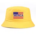 Yellow cotton bucket hat featuring blue 'MERICA print with American flag elements - Adult One Size (58cm Non-adjustable) / Yellow