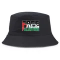 Schwarzer Anglerhut aus Baumwolle mit verwaschenem Free Palestine Flaggen-Print - Einheitsgröße / Schwarz