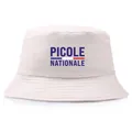 White canvas bucket hat with Picole Nationale text and French flag colored stripes - One Size / Beige