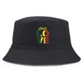 Classic black bucket hat featuring a colorful One Love artistic print for casual outdoor wear - One Size / Black with Yellow Logo