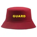 Bob en coton rouge avec lettres GUARD jaunes imprimées pour protection solaire décontractée - Taille unique / Bordeaux