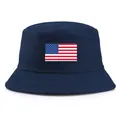 Dark blue bucket hat featuring an American flag embroidery on durable cotton canvas - One Size (58cm) / Navy Blue