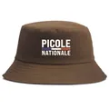 Bob en toile marron avec imprimé Picole Nationale blanc et rayures du drapeau français - Taille unique / Café