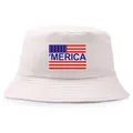 Λευκό καπέλο bucket με vintage στάμπα MERICA και στοιχεία της αμερικανικής σημαίας - Ένα μέγεθος / Μπεζ