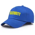 Navy blue SECURITY print baseball cap with yellow text and breathable cotton fabric - One Size / Sapphire Blue