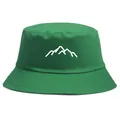 Bob en coton vert avec broderie de montagne pour la randonnée et la pêche en plein air - Taille unique adulte (58 cm non réglable) / Vert