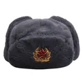 Colbacco sovietico Ushanka grigio con distintivo falce e martello per l'inverno - Taglia unica / grigio scuro