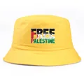 Chapeau bob en toile jaune avec slogan Free Palestine effet vieilli et couleurs du drapeau - Taille unique adulte (58 cm non réglable) / Jaune