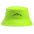 Bob vert néon avec motif montagne noir pour la randonnée et les loisirs en plein air - Taille unique adulte (58 cm non réglable) / Vert Fluorescent