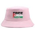 Chapeau bob rose en coton avec un logo vintage Free Palestine imprimé sur le devant - Taille unique adulte (58 cm non réglable) / Rose