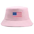 Pink cotton bucket hat featuring a classic American flag patch on a flat top crown - One Size (58cm) / Pink