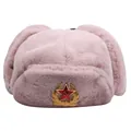Pink Ushanka winter hat with faux fur and Soviet emblem featuring hammer and sickle - One Size / Pink