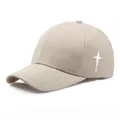 Beige cotton baseball cap with white cross-star embroidery and classic six-panel design - Adult Free Size (Adjustable 58cm) / Beige