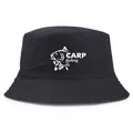 Classic black bucket hat with white carp fishing print made of durable cotton twill - 56-58cm / Black