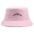 Pink cotton bucket hat with black minimalist mountain graphic print and stitched brim - Pink