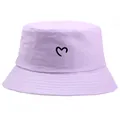 Trendy light purple cotton bucket hat with a black heart outline for outdoor sun protection - Adult One Size (58cm Non-adjustable) / Light Purple