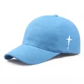 Sky blue cotton baseball cap with white cross-star embroidery on a clean white background - Adult Free Size (Adjustable 58cm) / Sky Blue