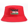 Chapeau bob en toile de coton rouge avec impression graphique Free Palestine - Taille unique adulte (58 cm non réglable) / Rouge