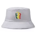 Light grey cotton bucket hat featuring colorful one LOVE reggae graphic print - One Size / Gray