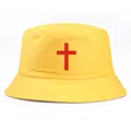 Cappello a secchiello in tela gialla con stampa a croce rossa vivace sul davanti - Taglia unica / Giallo
