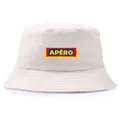 Hellgrauer Fischerhut mit buntem APÉRO-Logo-Druck für Damen und Herren im Freien - Einheitsgröße für Erwachsene (58 cm nicht verstellbar) / Beige