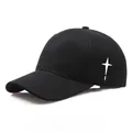 Black cotton baseball cap featuring a white cross star print on the side profile - Adult Free Size (Adjustable 58cm) / Black with White Print