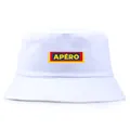 Λευκό βαμβακερό καπέλο bucket με τύπωμα APÉRO και ραμμένο γείσο για υπαίθρια αθλήματα - Λευκό