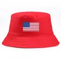 Outdoor red bucket hat with American flag print made of durable cotton fabric - One Size (58cm) / Red