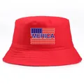 Red MERICA print bucket hat with American flag pattern for casual outdoor wear - Adult One Size (58cm Non-adjustable) / Red