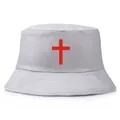 Cappello da pescatore grigio chiaro con croce rossa stampata in stile urban - Taglia unica / Grigio