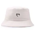 Cotton bucket hat in off-white finish with minimalist black heart print on center - One Size / Off White