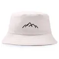Bob beige avec imprimé montagne minimaliste et bord surpiqué pour les loisirs de plein air - Taille unique adulte (58 cm non réglable) / Beige