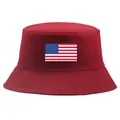 Red bucket hat featuring an American flag patch and durable stitched cotton brim - One Size (58cm) / Burgundy