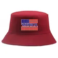 Red MERICA print bucket hat featuring American flag stars and stripes on twill cotton - Adult One Size (58cm Non-adjustable) / Burgundy