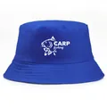 Dark blue cotton bucket hat with white carp fishing print and parallel stitching - 56-58cm / Royal Blue