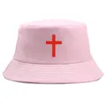 Cappello da pescatore rosa in cotone con stampa a croce rossa e tesa rinforzata - Taglia unica per adulti (58 cm non regolabile) / Rosa