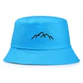 Bob bleu roi avec broderie de montagne minimaliste noire pour les sorties outdoor - Taille unique adulte (58 cm non réglable) / Bleu lac