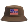 Dark brown cotton bucket hat featuring a vintage American flag and 'MERICA print - Adult One Size (58cm Non-adjustable) / Coffee