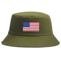 Army green bucket hat featuring a US flag print made of durable cotton fabric - One Size (58cm) / Army Green